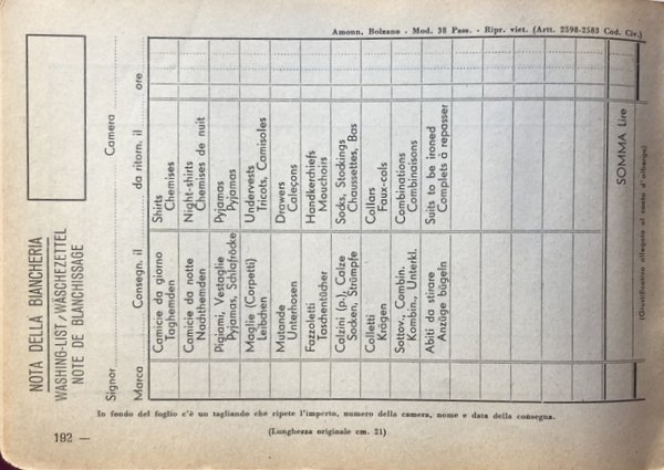TERMINOLOGIA ALBERGHIERO-TURISTICA NONCHÉ VOCABOLI FREQUENTI ED INDISPENSABILI IN 4 LINGUE. …
