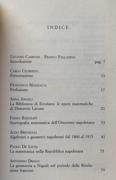 TESTIMONIANZE MATEMATICHE A NAPOLI. A CURA DI LUCIANO CARBONE, FRANCO …