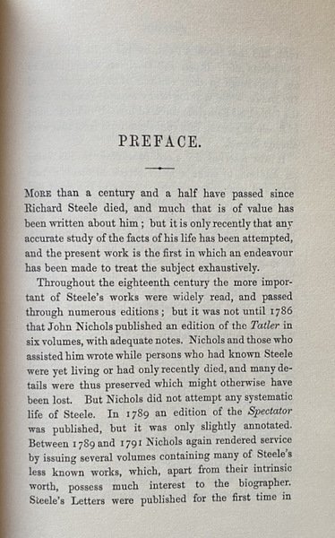 THE LIFE OF RICHARD STEELE IN TWO VOLUMES COMPLETE