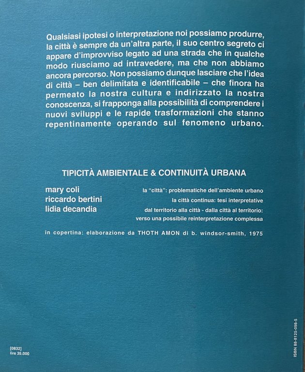 TIPICITÀ AMBIENTALE & CONTINUITÀ URBANA