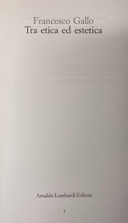 TRA ETICA ED ESTETICA