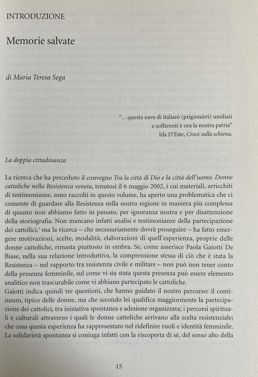 TRA LA CITTÀ DI DIO E LA CITTÀ DELL'UOMO. DONNE …