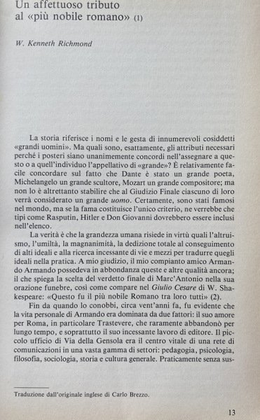 TRAGUARDI DELLE SCIENZE DELL'UOMO. SAGGI A RICORDO DI ARMANDO ARMANDO …