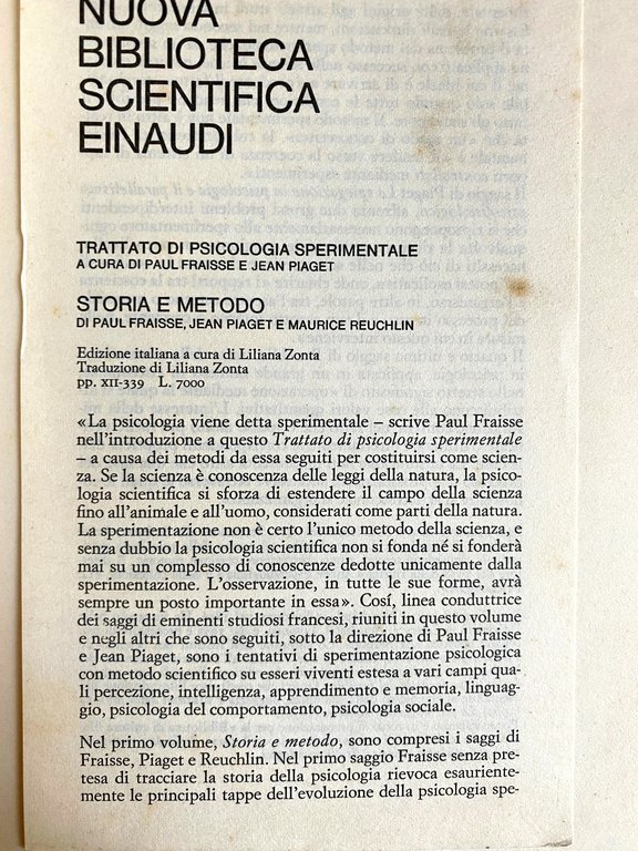 TRATTATO DI PSICOLOGIA SPERIMENTALE, STORIA E METODO. A CURA DI …