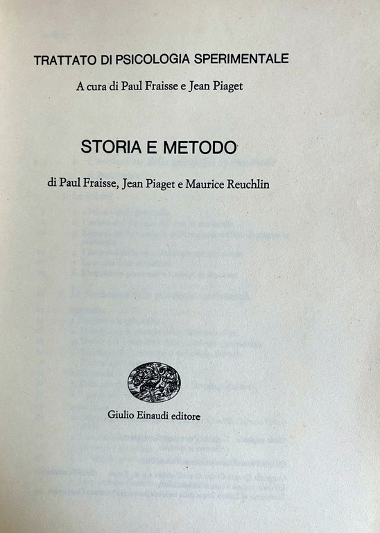 TRATTATO DI PSICOLOGIA SPERIMENTALE, STORIA E METODO. A CURA DI …