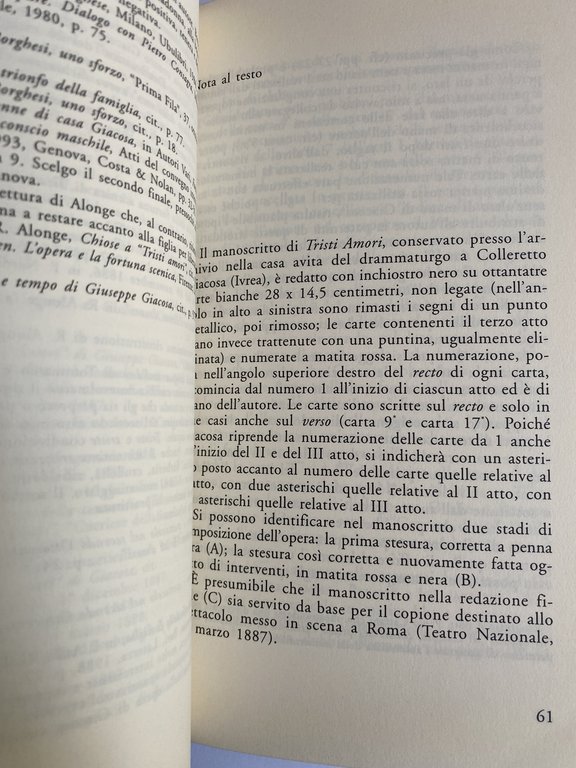 TRISTI AMORI. IL MANOSCRITTO ORIGINARIO