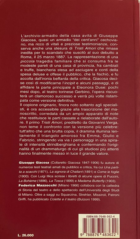 TRISTI AMORI. IL MANOSCRITTO ORIGINARIO