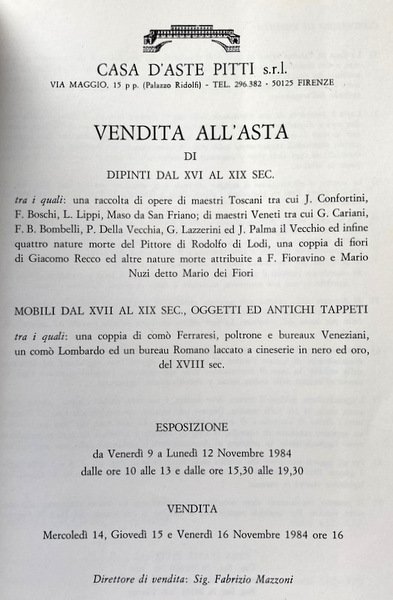 VENDITA ALL'ASTA DI DIPINTI DAL XVI AL XIX SECOLO ED …