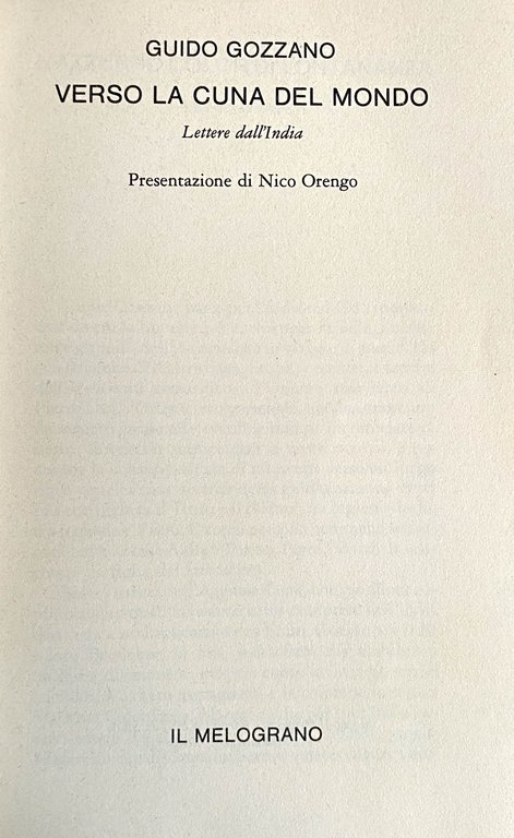 VERSO LA CUNA DEL MONDO: LETTERE DALL'INDIA (1912-1913)