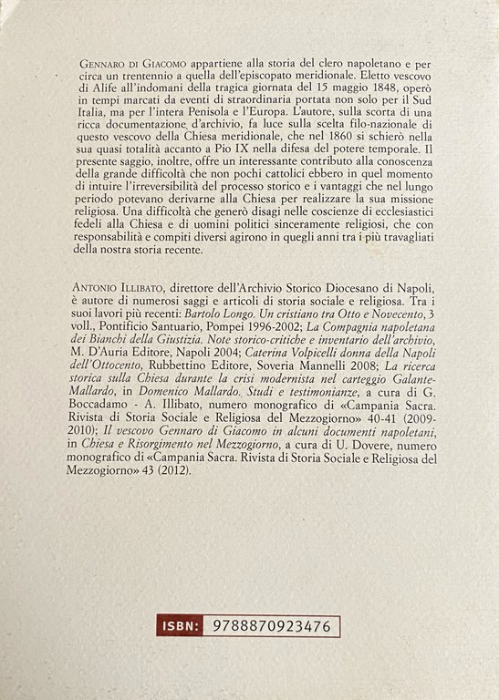 VESCOVO E SENATORE: GENNARO DI GIACOMO DAL REGNO BORBONICO ALL'UNITÀ …