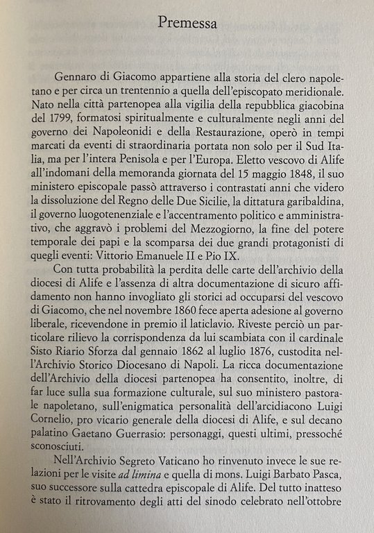 VESCOVO E SENATORE: GENNARO DI GIACOMO DAL REGNO BORBONICO ALL'UNITÀ …