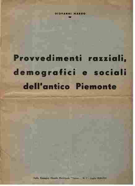 Provvedimenti razziali, demografici e sociali dell'antico Piemonte