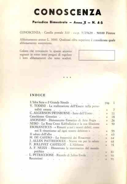 Conoscenza. Periodico bimestrale. Anno X. N. 4-5. Luglio-Ottobre 1974