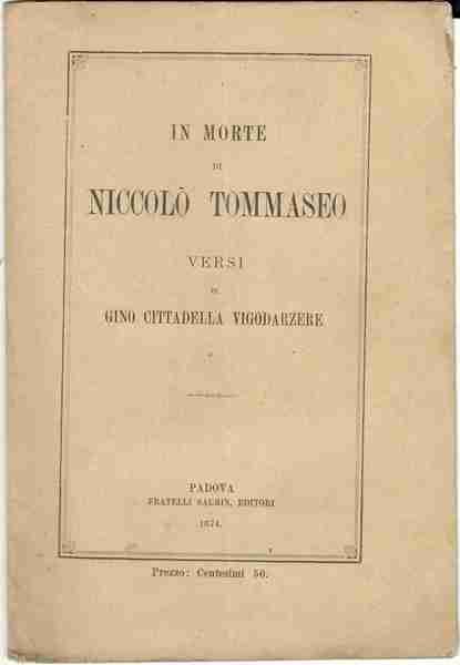 In morte di Niccolò Tommaseo. Versi