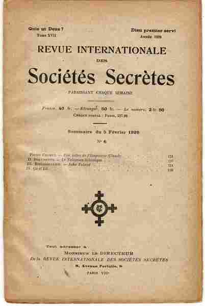 Revue internationale des sociétés secrètes. Tome XVII, année 1928, n° …