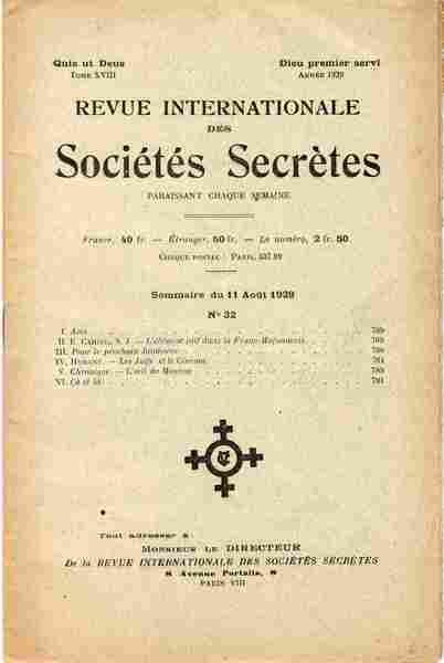 Revue internationale des sociétés secrètes. Tome XVIII, année 1929, n° …