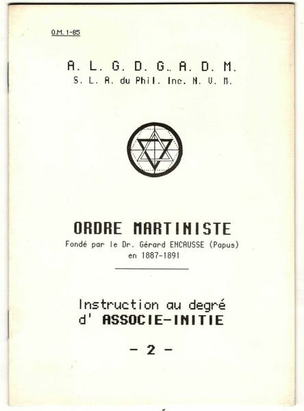 Ordre Martiniste. Instruction au degré d'associé-initié. 2