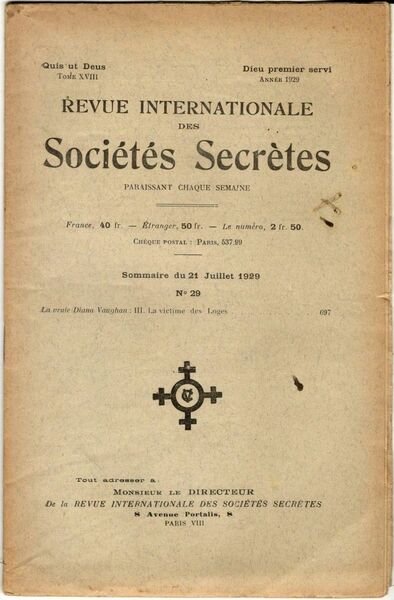 Revue internationale des sociétés secrètes. Tome XVIII, année 1929, n° …