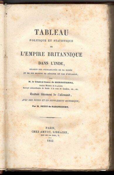 Tableau politique et statistique de l'Empire Britannique dans l'Inde. Examen …