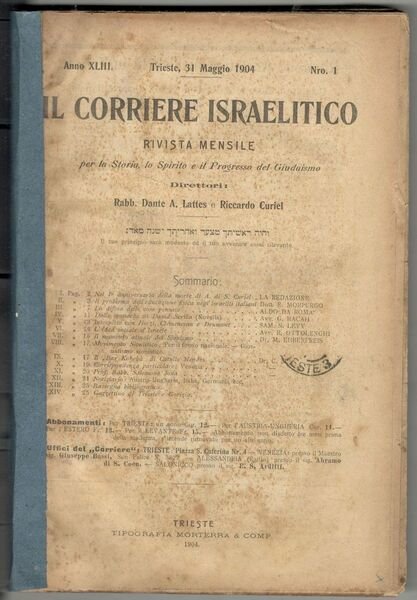 Il corriere israelitico. Periodico mensile per la Storia, lo Spirito …