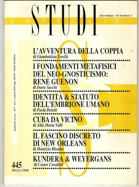 Studi cattolici. Mensile di studi e di attualità anno XLII. …