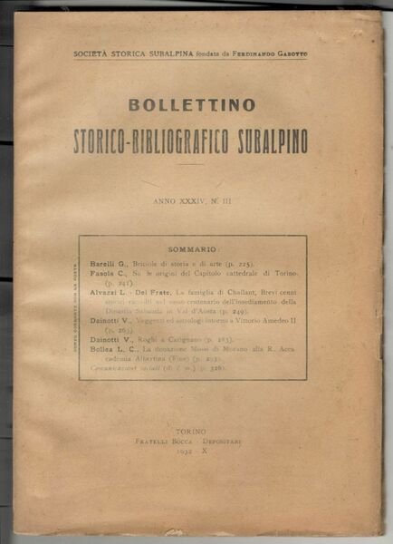 Bollettino storico-bibliografico subalpino. Anno XXXIV. N° III