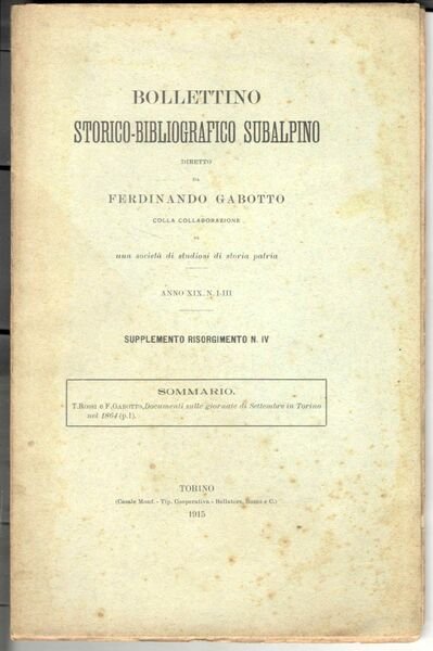 Documenti sulle giornate di Settembre in Torino nel 1864. Bollettino …