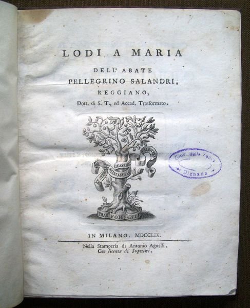 Lodi a Maria dell'Abate Pellegrino Salandri, reggiano.