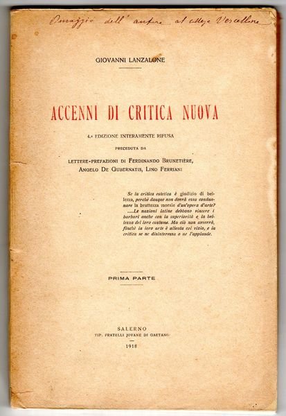 Accenni di critica nuova. 4a edizione interamente rifusa preceduta da …