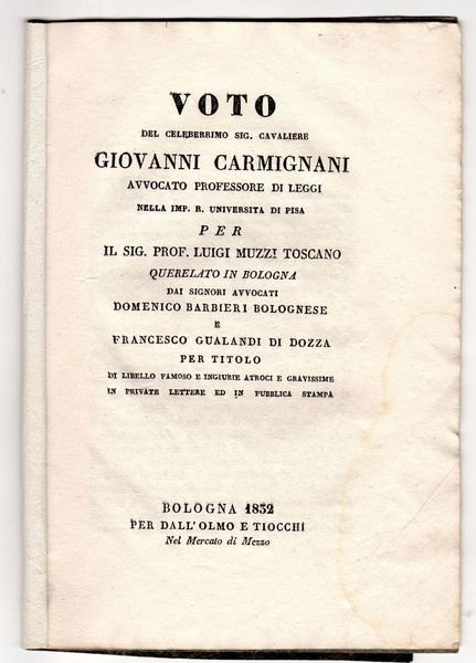 Voto per il sig. prof. Luigi Muzzi toscano querelato in …