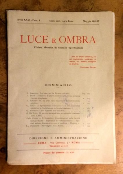 Luce e Ombra. Rivista mensile di Scienze Spiritualiste. Fascicolo 5, …