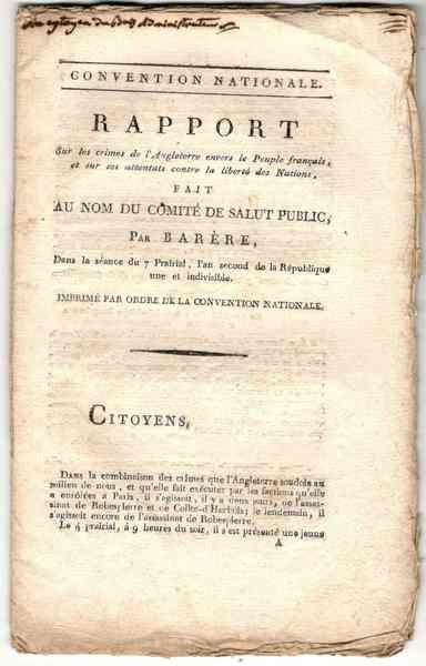 Rapport sur les crimes de l’Angleterre envers le Peuple français, …