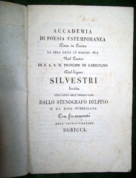 Accademia di poesia estemporanea Data in Torino la ser delli …