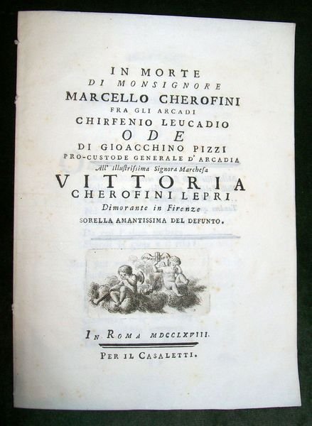 Ode in morte di Marcello Cherofini fra gli Arcadi Chirfenio …