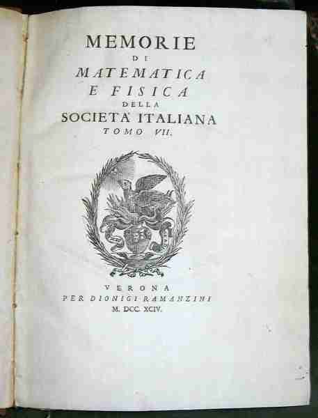 Memorie di Matematica e Fisica della Società Italiana. Tomo VII