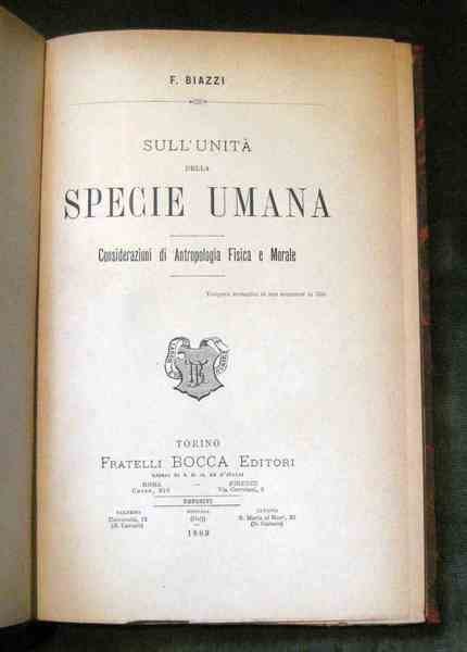 Sull'unità della specie umana. Considerazioni di Antropologia Fisica e Morale