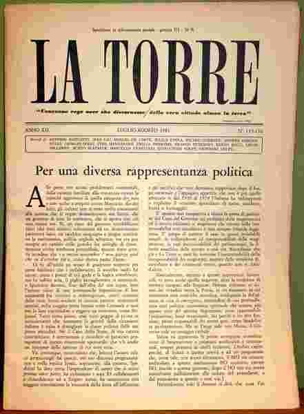 La Torre. Rivista mensile. Anno XII. 1981. 10 fascicoli (su …