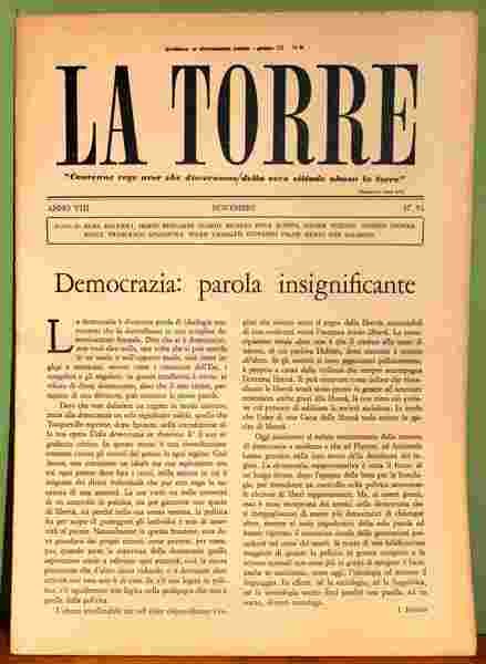 La Torre. Rivista mensile. Anno VIII. 1977. 9 fascicoli (su …