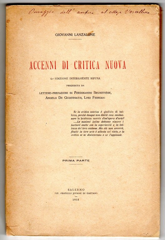 Accenni di critica nuova. 4a edizione interamente rifusa preceduta da …