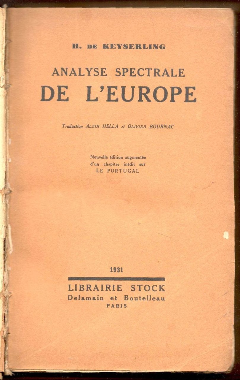 Analyse spectrale de l'Europe. Traduction de Alzir Hella et Olivier …