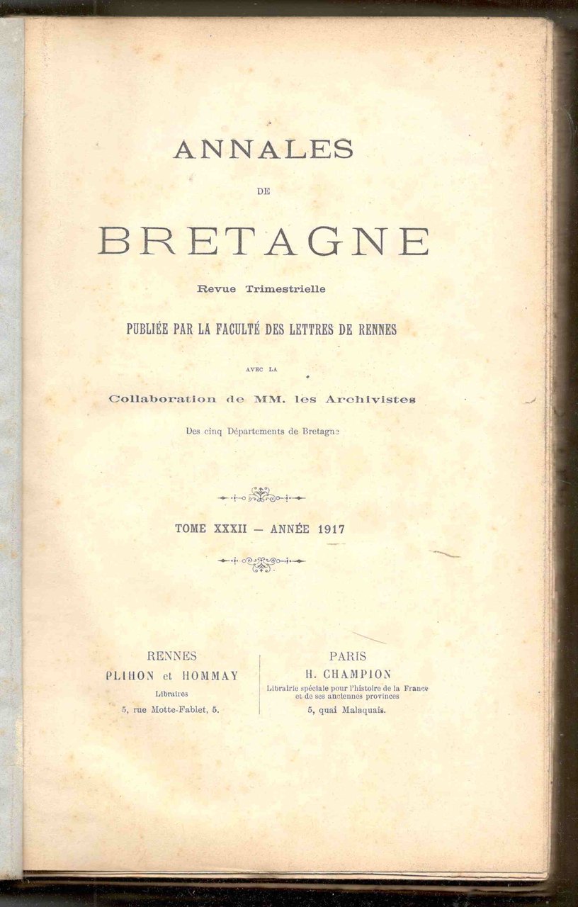 Annales de Bretagne. Revue trimestrielle publiée par la Faculté des … | Immagine principale