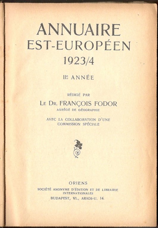 Annuaire est-européen 1923/4. IIe année