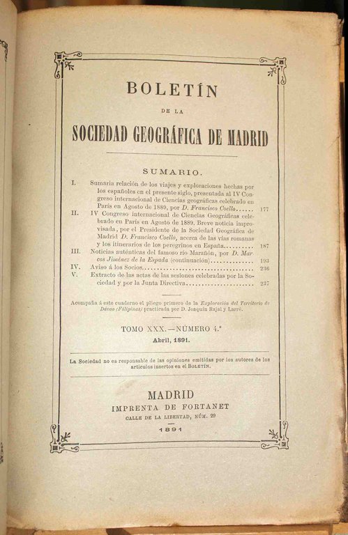 Boletín de la Real Sociedad Geográfica de Madrid. Tomo XXX. …