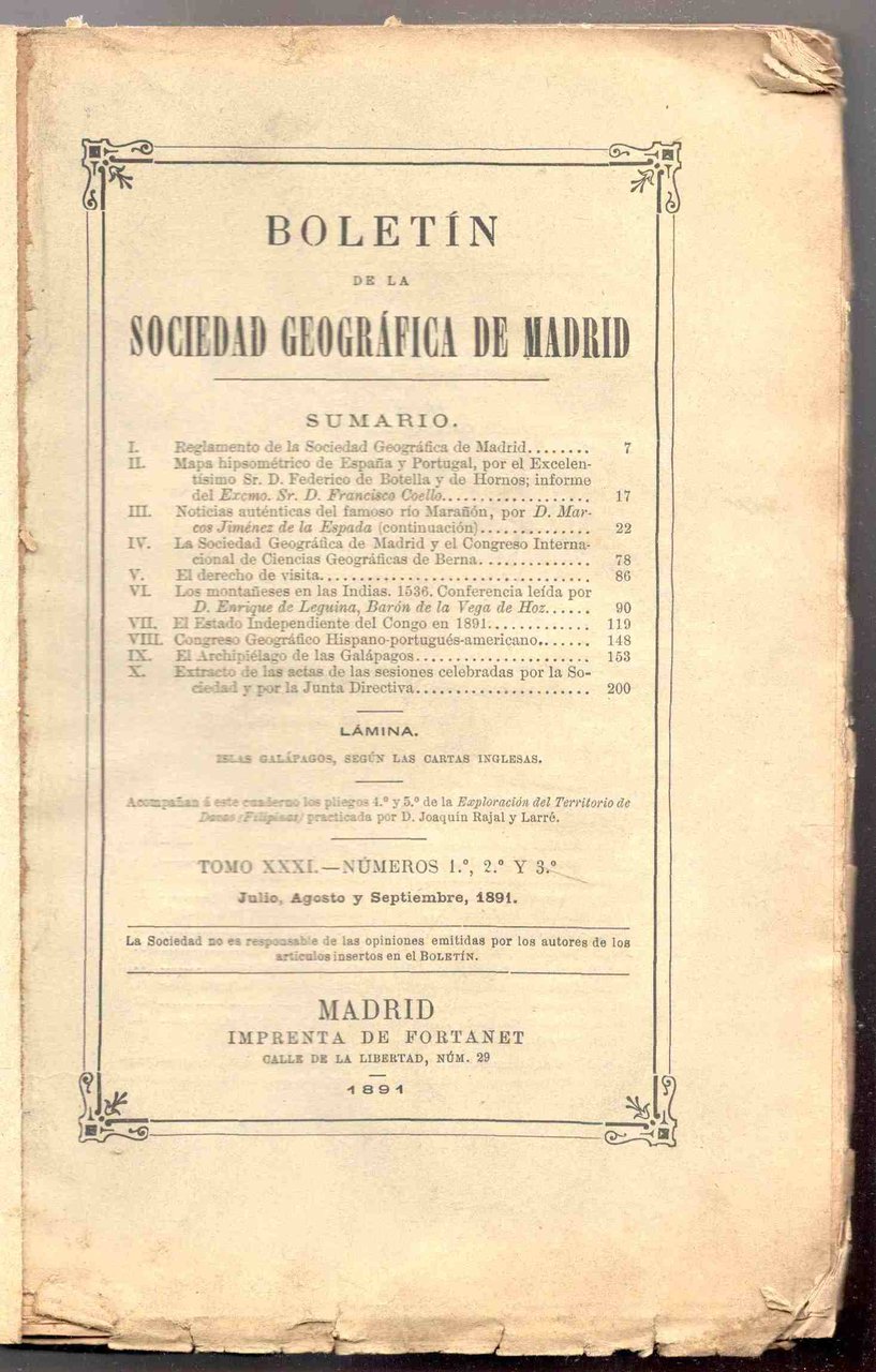 Boletín de la Real Sociedad Geográfica de Madrid. Tomo XXXI. …