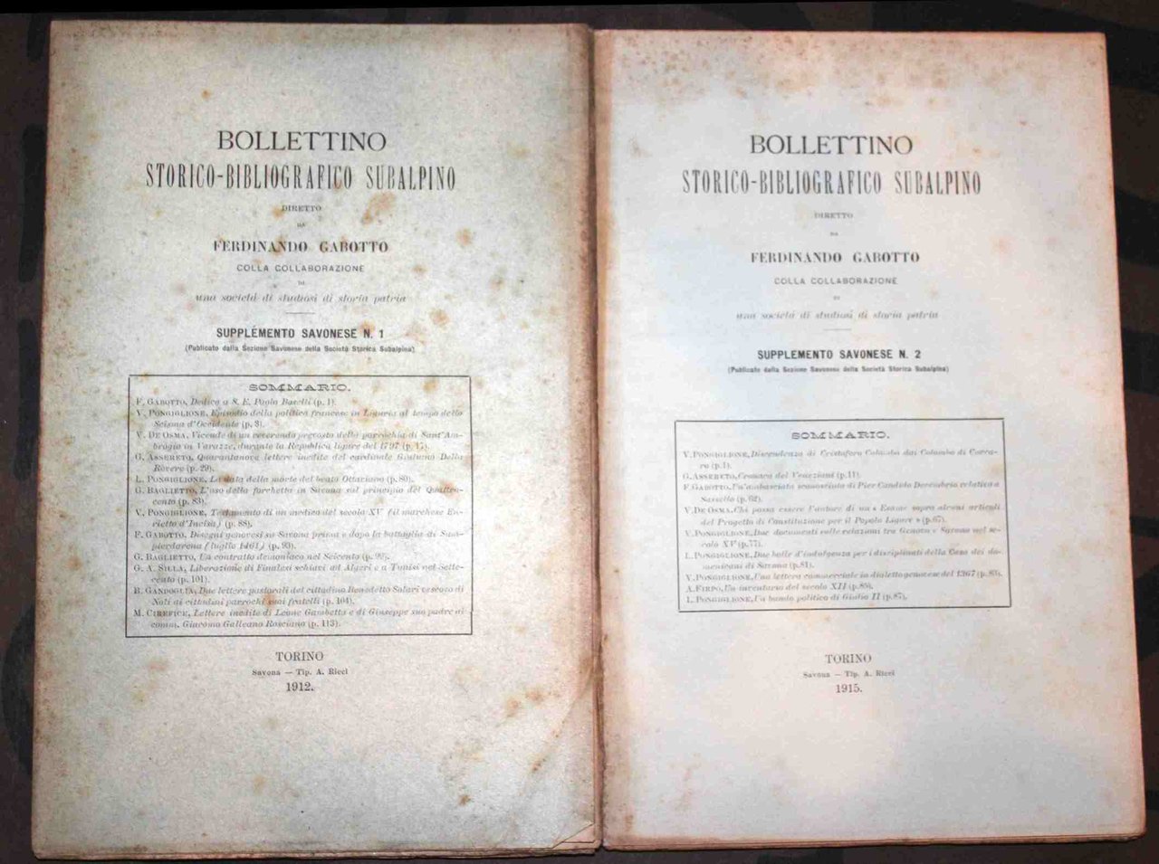 Bollettino storico-bibliografico subalpino. 1912. Supplemento Savonese n. 1 e 2 …