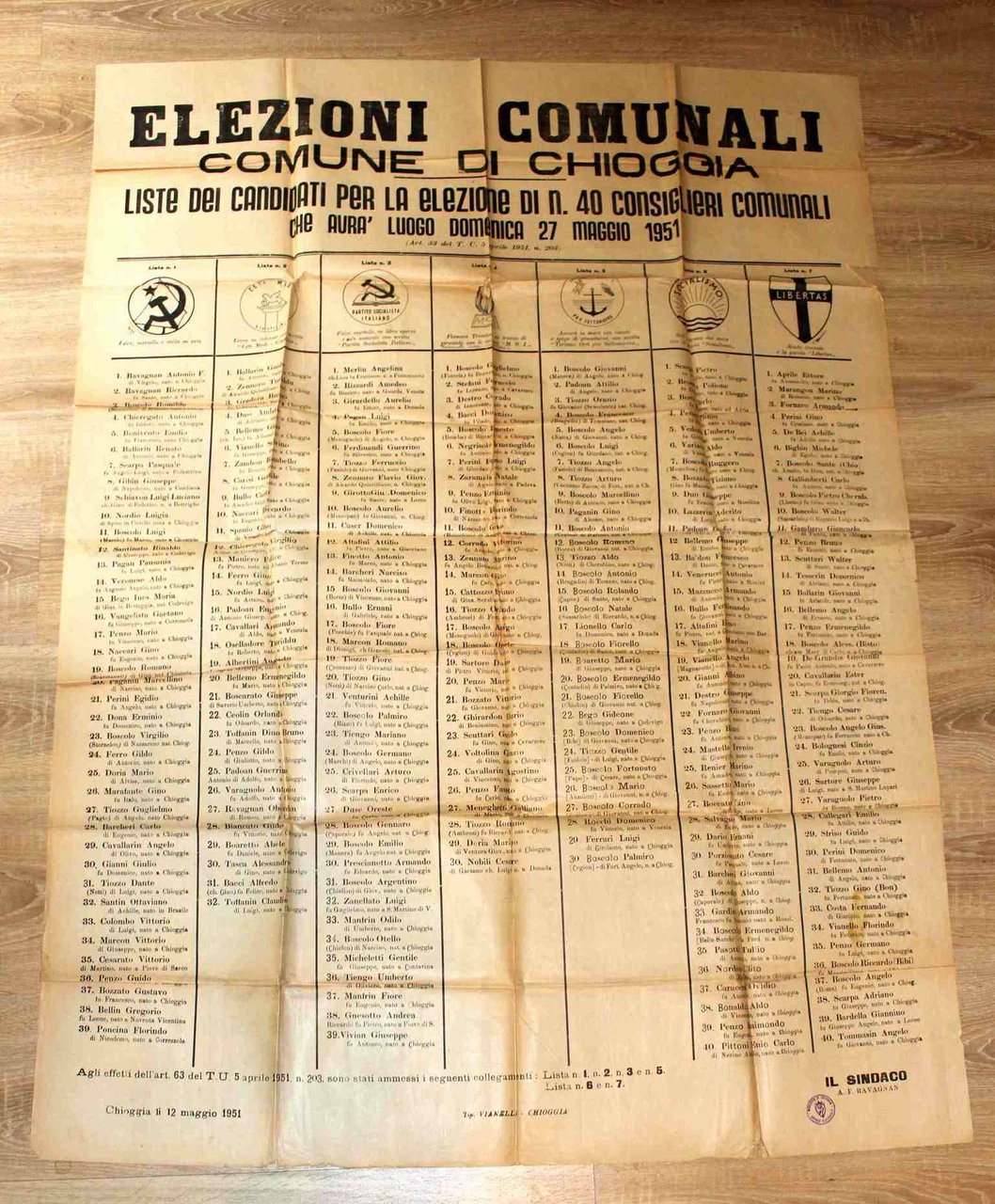 Chioggia - Elezioni amministrative del 27 maggio 1951 - Manifesto …