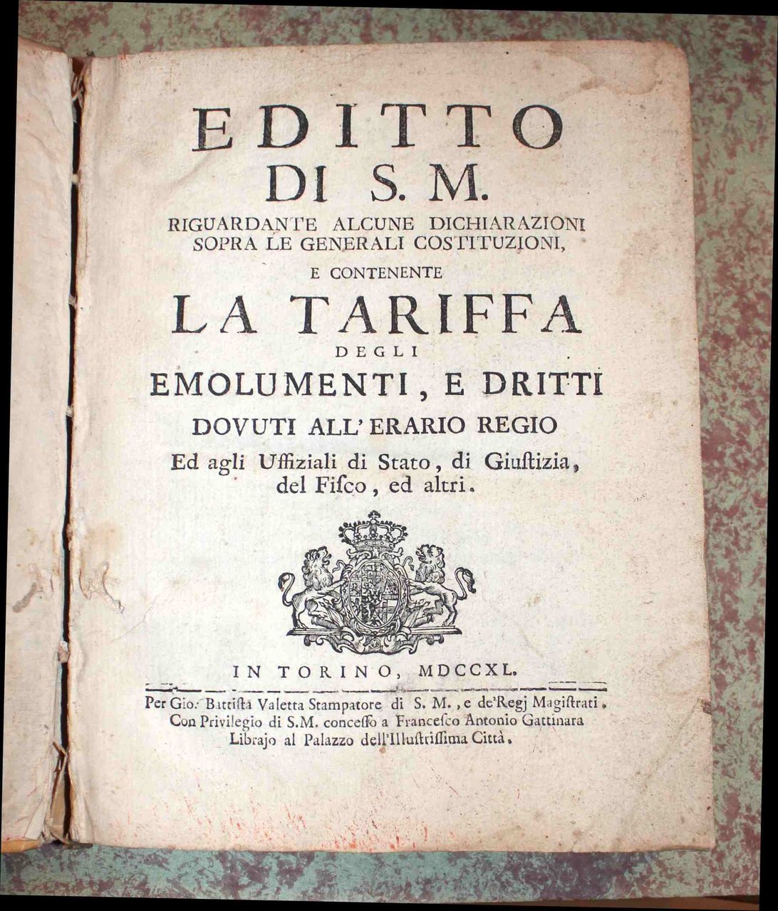 Editto di S. M. riguardante alcune dichiarazioni sopra le generali …
