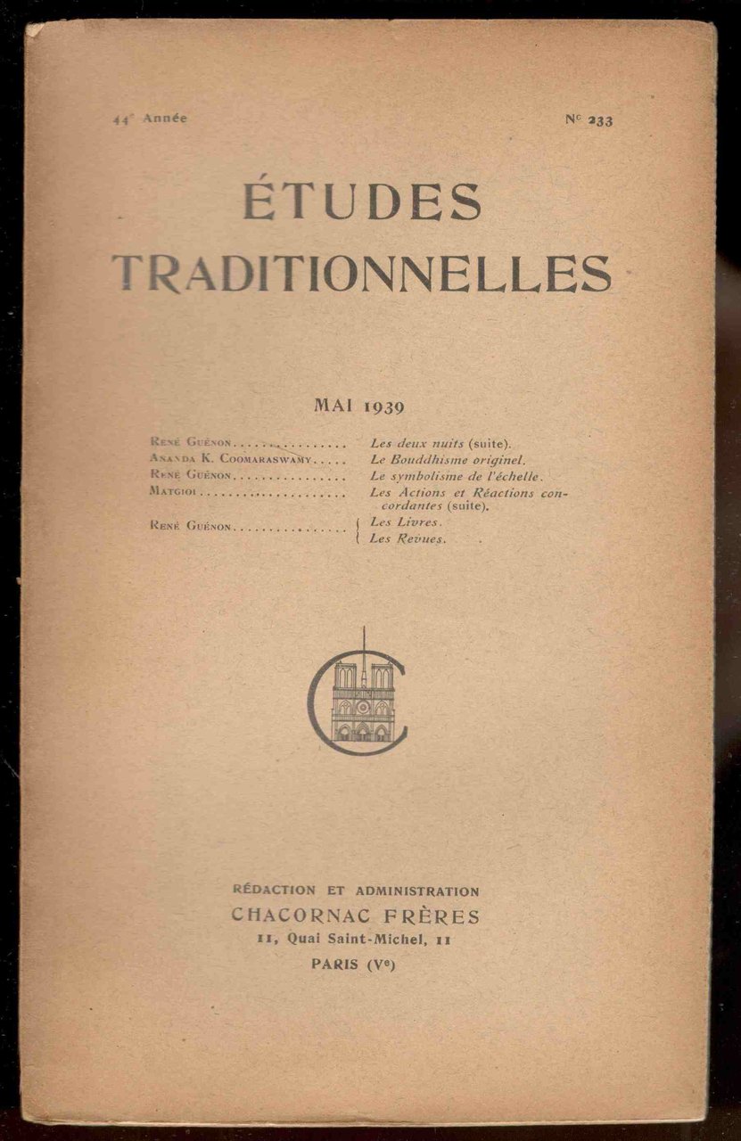 Études Traditionnelles. 44e année. Numero 233. Mai 1939