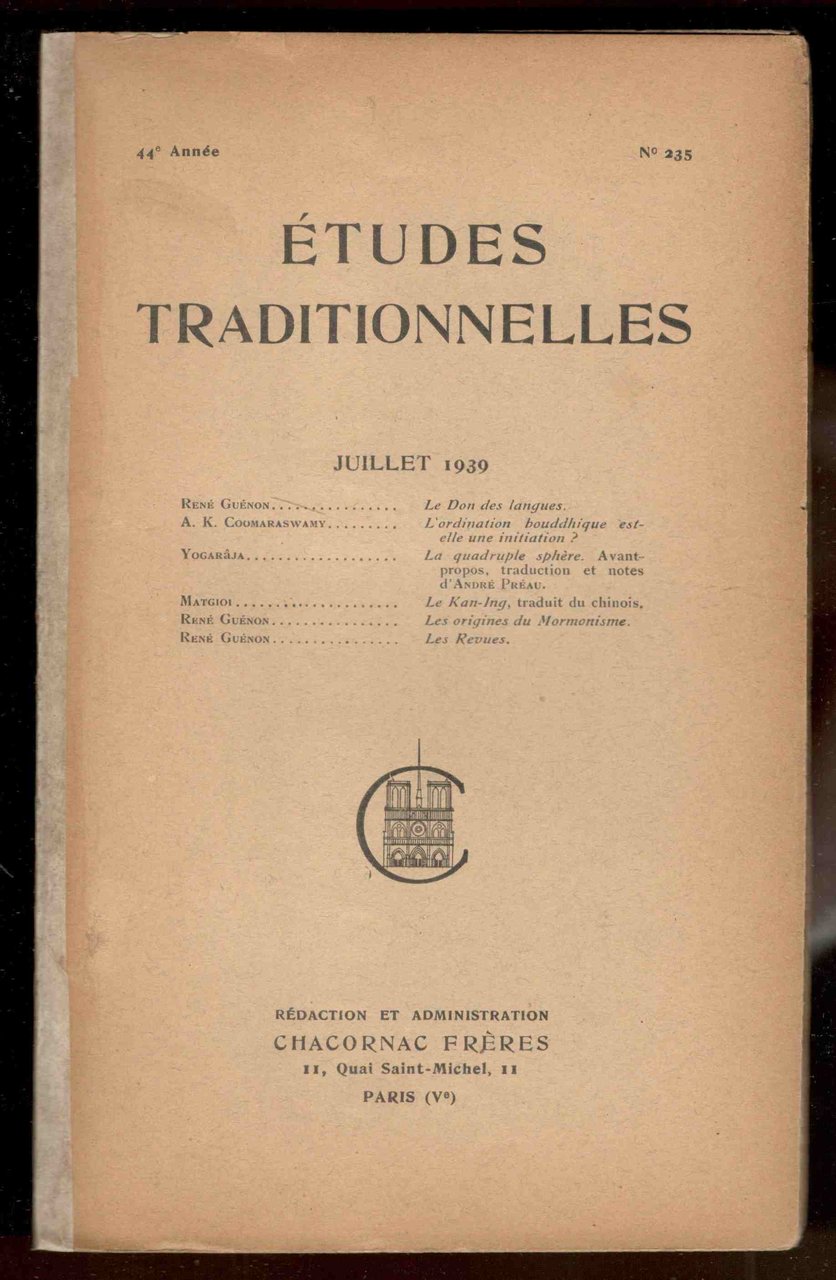 Études Traditionnelles. 44e année. Numero 235. Juillet 1939