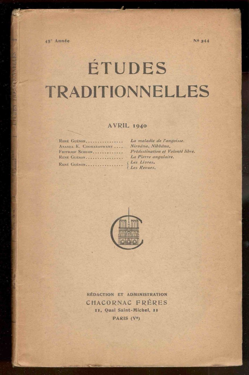 Études Traditionnelles. 45e année. Numero 244. Avril 1940